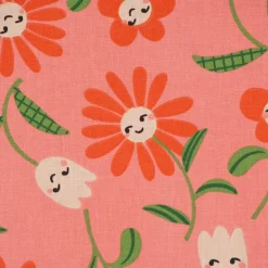 Tischdecke abwaschbar Enduit Blumen mit fröhlichen Gesichtern rosa div. Größen von SCHÖNER LEBEN.