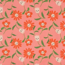 Tischdecke abwaschbar Enduit Blumen mit fröhlichen Gesichtern rosa div. Größen von SCHÖNER LEBEN.