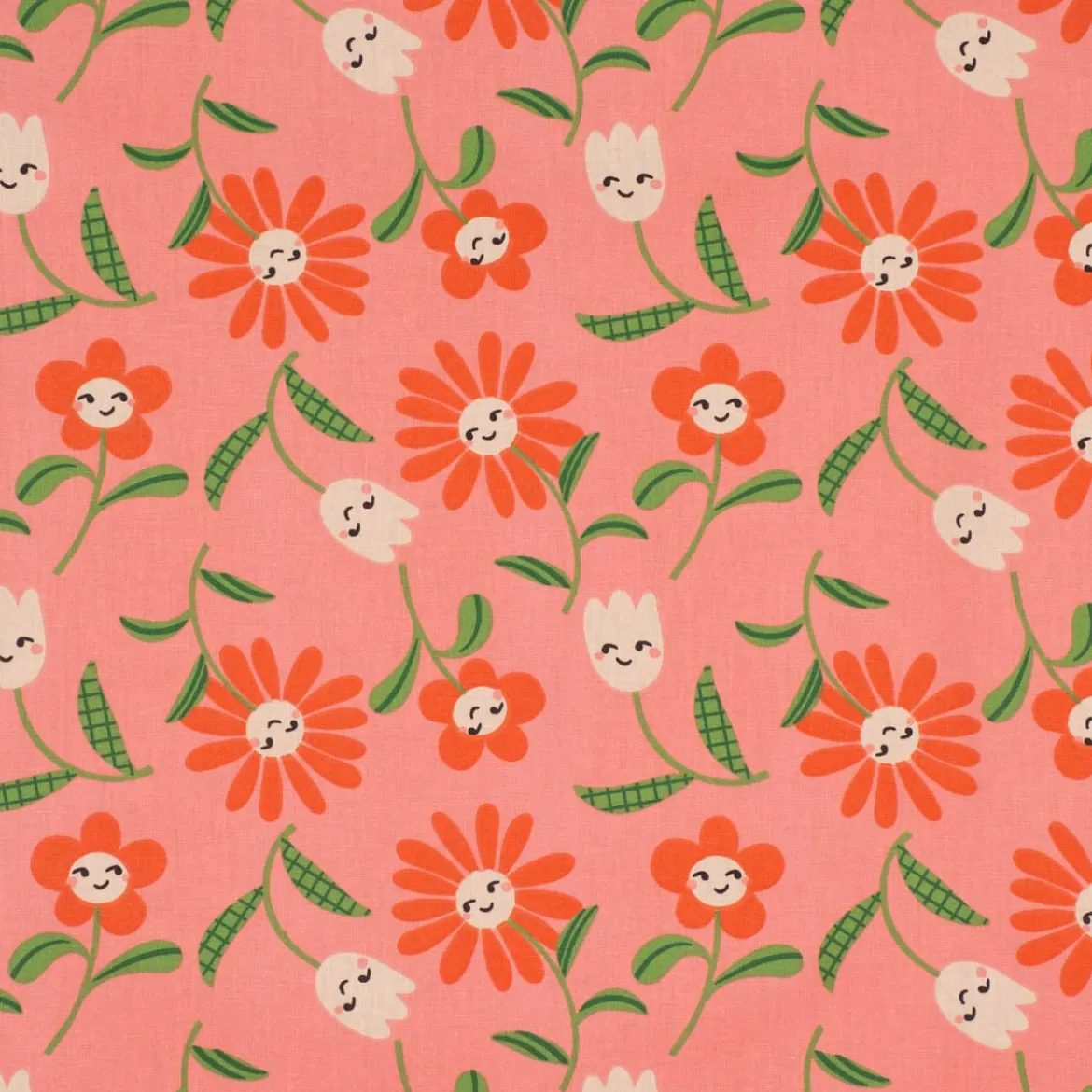 Tischdecke abwaschbar Enduit Blumen mit fröhlichen Gesichtern rosa div. Größen von SCHÖNER LEBEN.