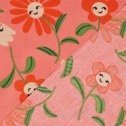 Tischdecke abwaschbar Enduit Blumen mit fröhlichen Gesichtern rosa div. Größen von SCHÖNER LEBEN.