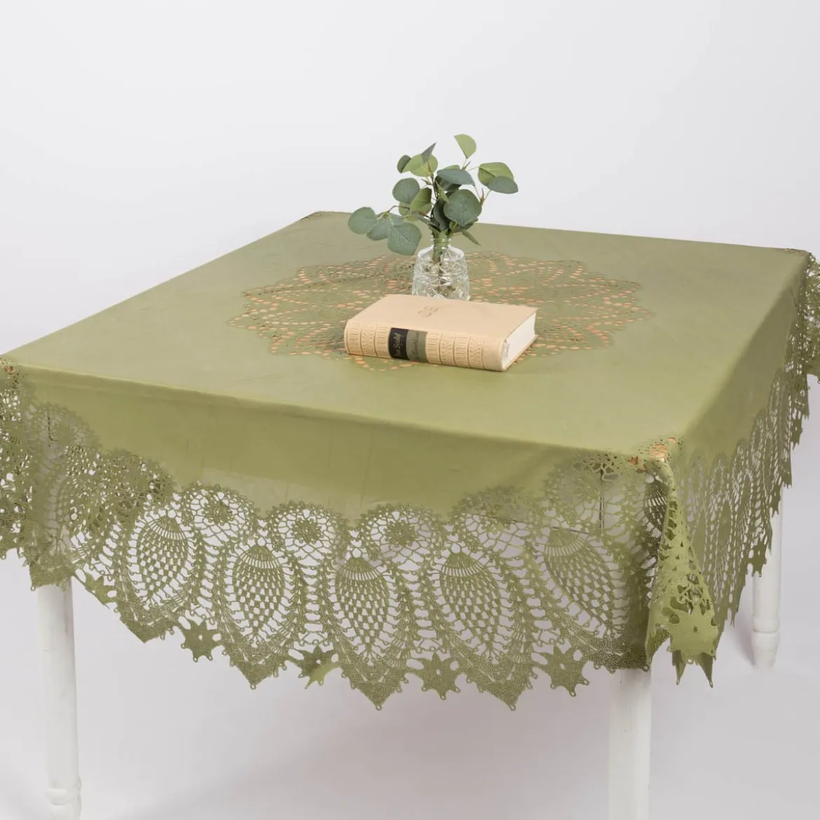 Tischdecke abwaschbar Häkelspitze Amira rund grün Ø 152cm