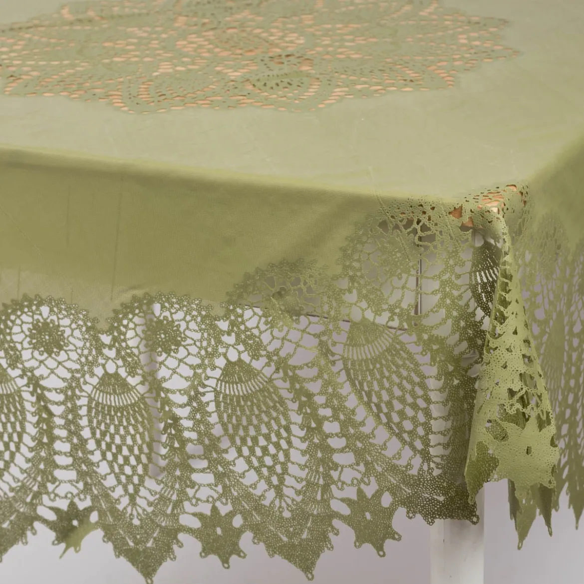 Tischdecke abwaschbar Häkelspitze Amira rund grün Ø 152cm
