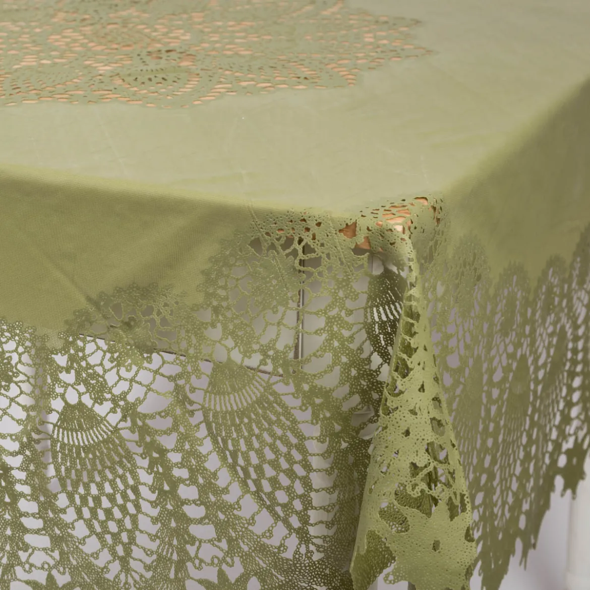 Tischdecke abwaschbar Häkelspitze Amira rund grün Ø 152cm