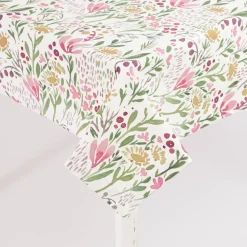 Tischdecke Aquarell Blumen weiß rosa grün in versch. Größen von SCHÖNER LEBEN.
