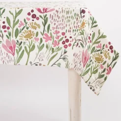Tischdecke Aquarell Blumen weiß rosa grün in versch. Größen von SCHÖNER LEBEN.