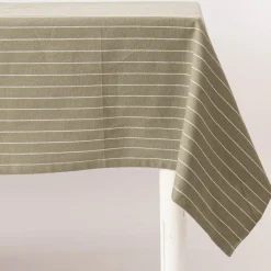 Tischdecke aus Baumwolle gestreift olivgrün weiß 140x300cm von Linen & More