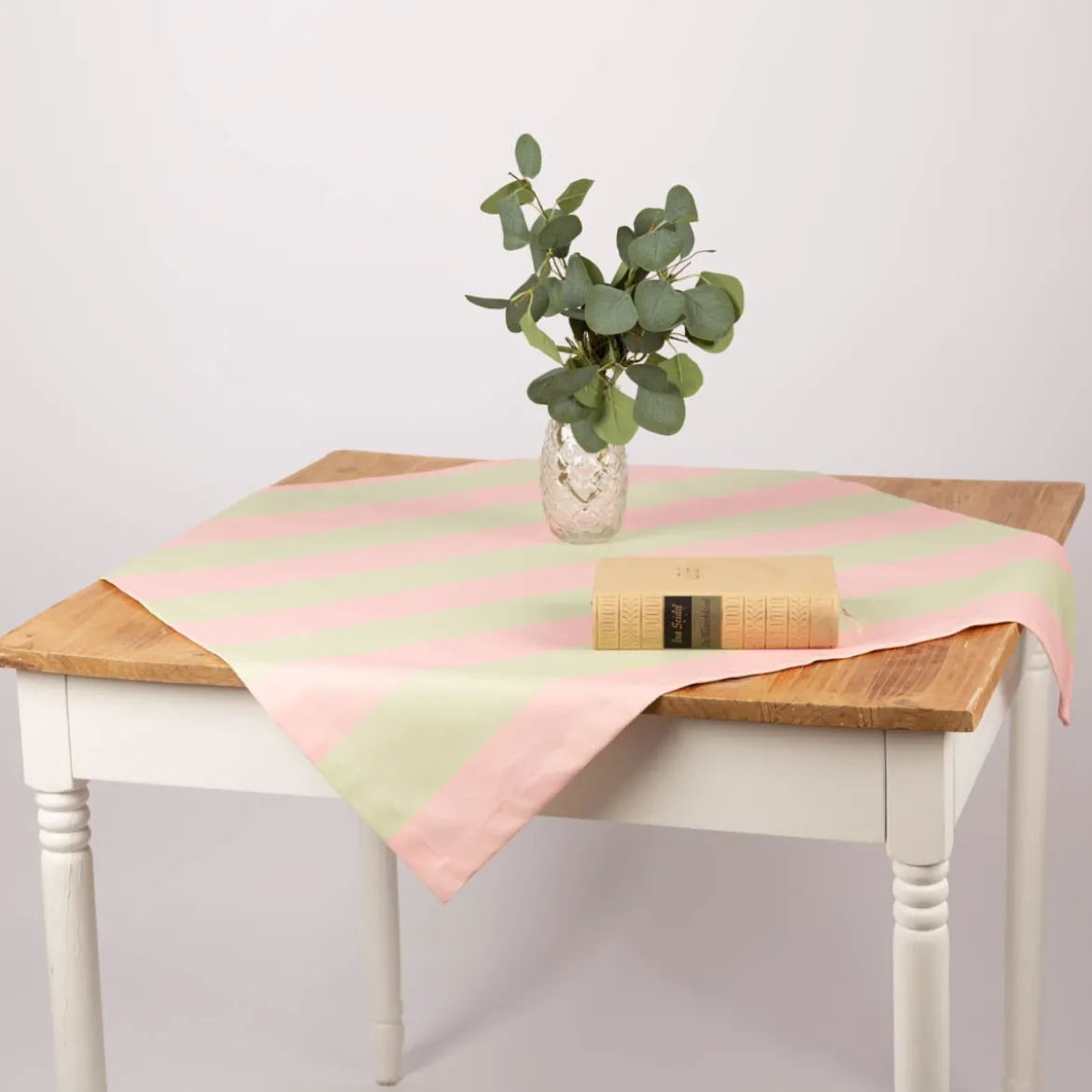 Tischdecke aus Baumwolle mit Streifen Pistazie Rosa von SCHÖNER LEBEN. – handgenäht & auf Maß