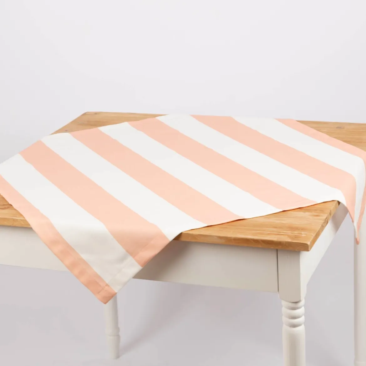 Tischdecke aus Baumwolle mit Streifen Peach Ecru von SCHÖNER LEBEN. – handgenäht & auf Maß