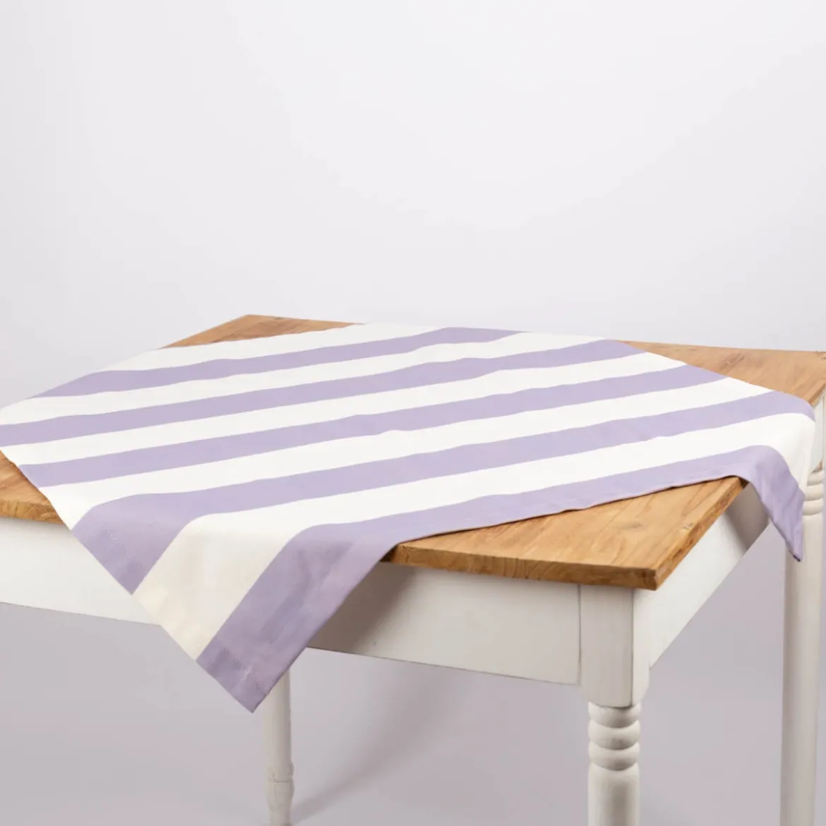 Tischdecke aus Baumwolle mit Streifen Flieder Ecru von SCHÖNER LEBEN. – handgenäht & auf Maß