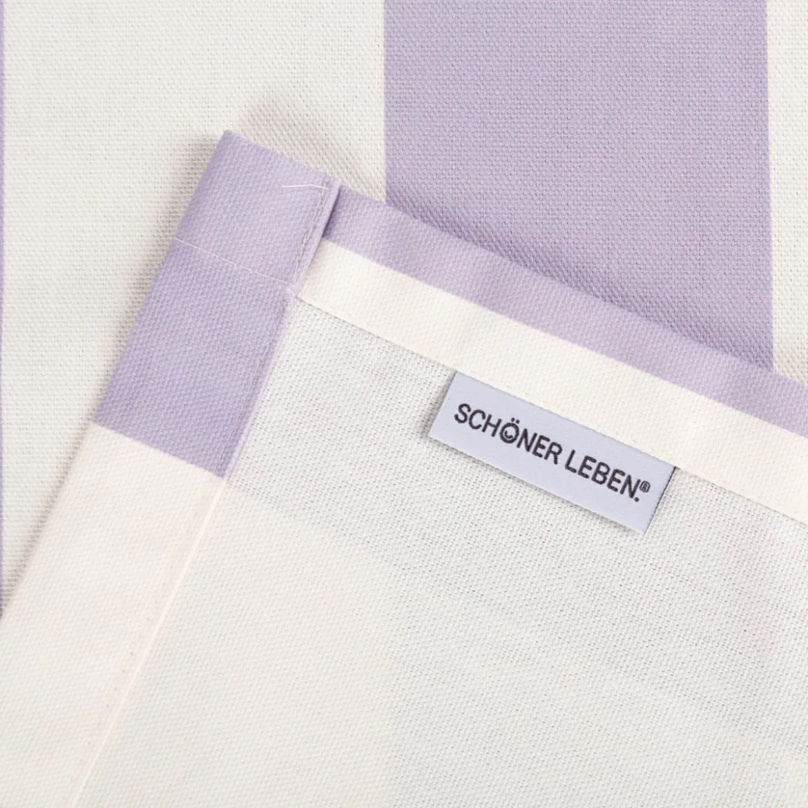 Tischdecke aus Baumwolle mit Streifen Flieder Ecru von SCHÖNER LEBEN. – handgenäht & auf Maß