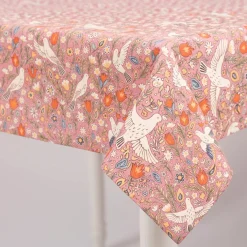 Tischdecke aus Baumwolle mit Blumen und Tauben rosa bunt von SCHÖNER LEBEN. – handgenäht & auf Maß