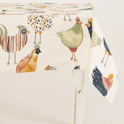 Tischdecke Baumwolle Harriet Vintage Hühner wollweiß bunt in versch. Größen von SCHÖNER LEBEN.