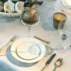 Tischdecke Crystal Eiskristalle Schneeflocken Metallic Glitzer grau silberfarbig 140x300cm