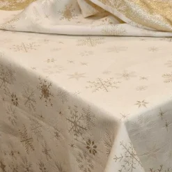Tischdecke Crystal Eiskristalle Schneeflocken Metallic Glitzer cremeweiß goldfarbig 140x300cm