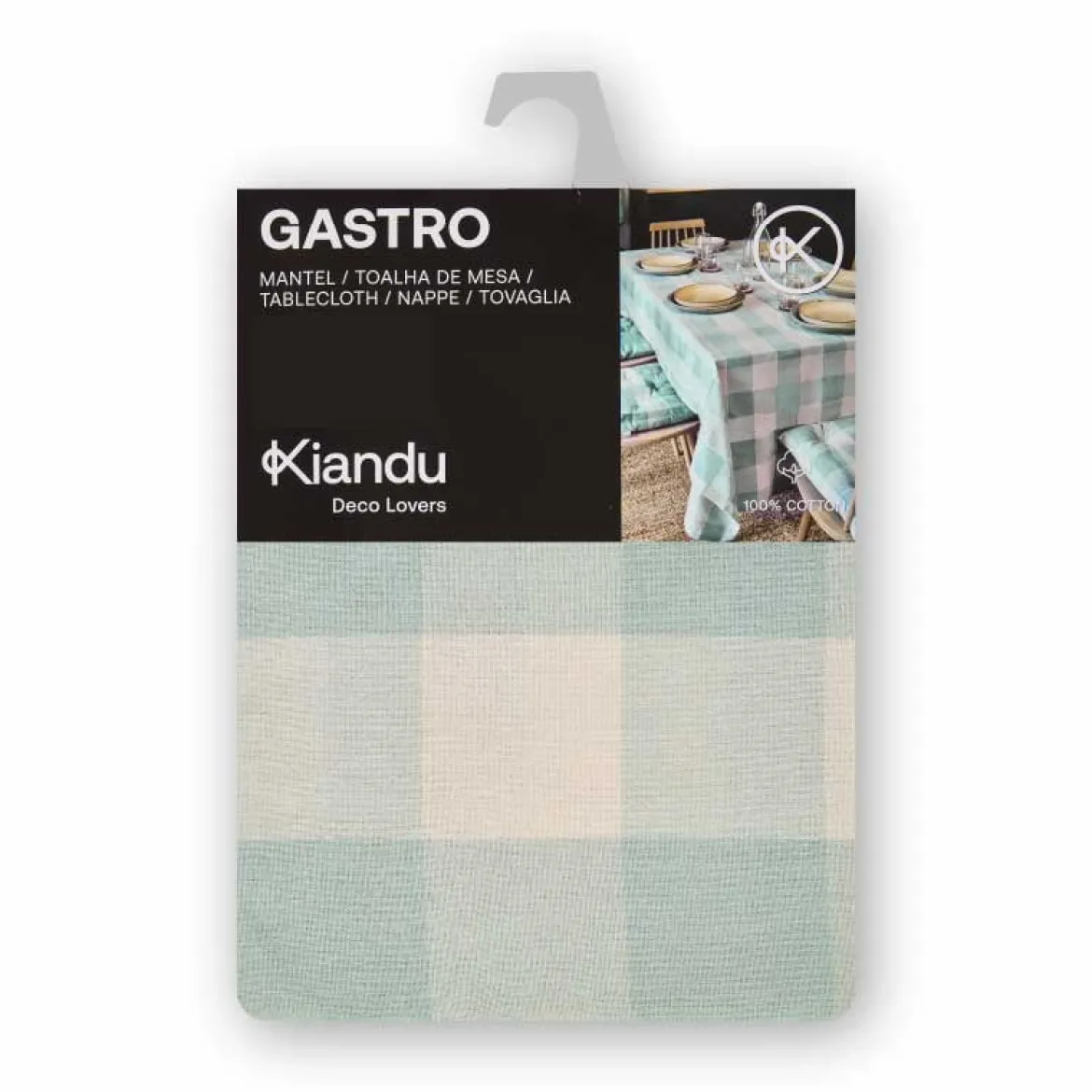 Tischdecke Gastro aus Baumwolle Karos mintgrün beige 140x240cm