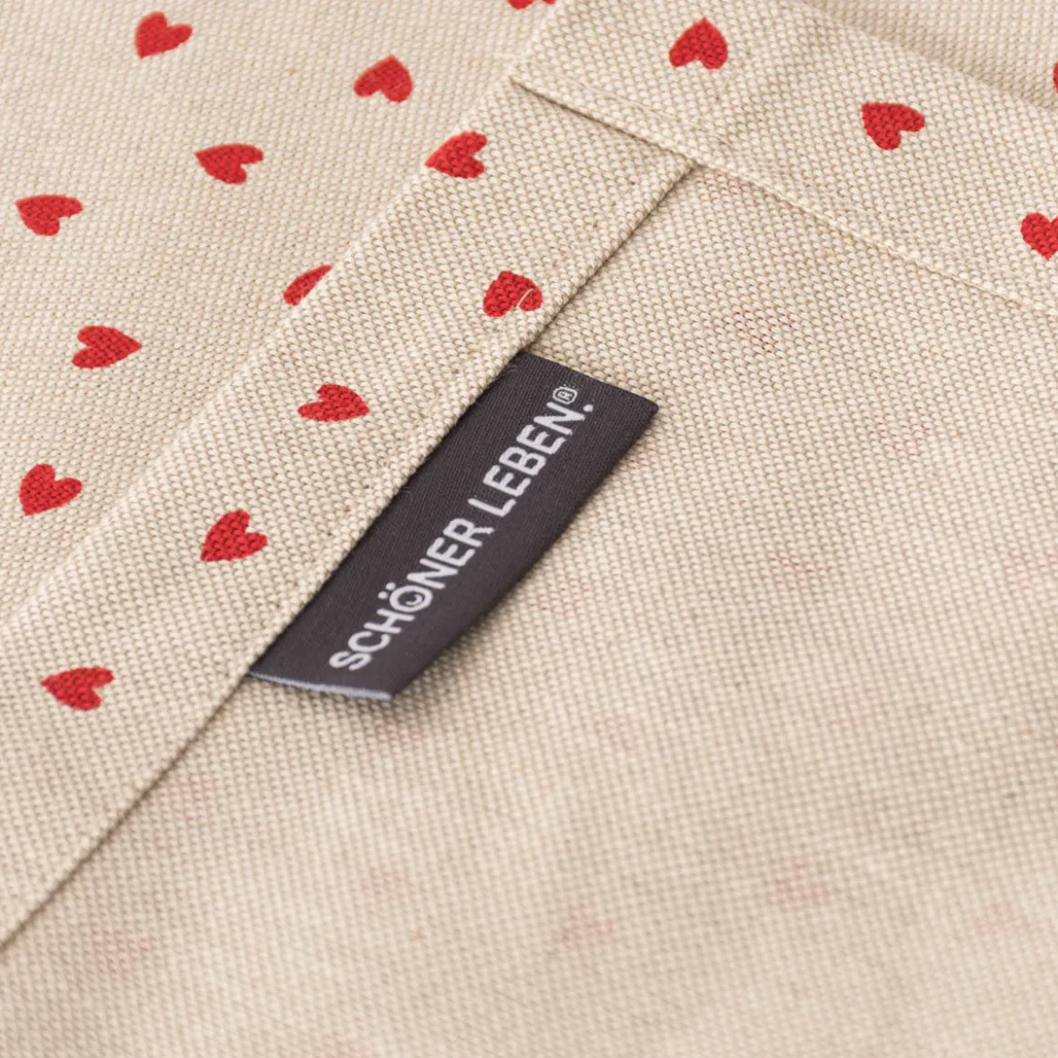 Tischdecke Halbpanama Leinenlook Little Love Heart Herzchen natur rot in versch. Größen von SCHÖNER LEBEN.