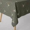 Tischdecke Jacquard Hirschkopf mit Geweih grün beige verschiedene Größen von SCHÖNER LEBEN.