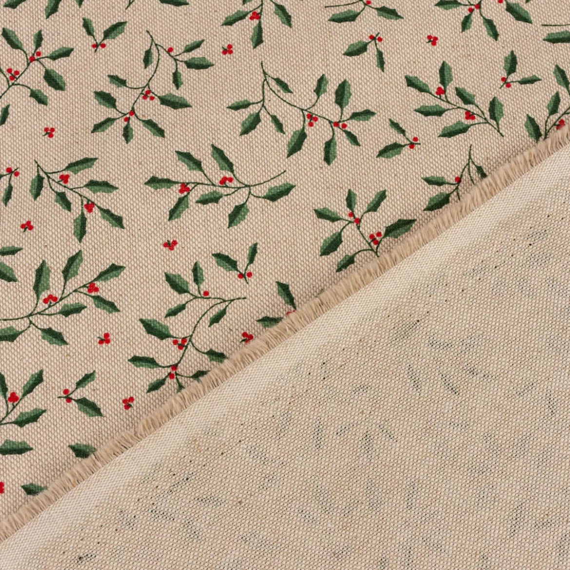 Tischdecke Little Holly Branch Stechpalmenzweige im Leinenlook natur grün verschiedene Größen von SCHÖNER LEBEN.