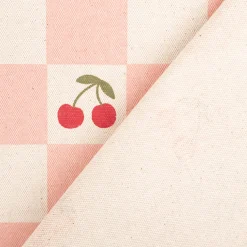 Tischdeckenstoff abwaschbar Canvas beschichtet Karo Obst rosa natur rot 1,48m Breite
