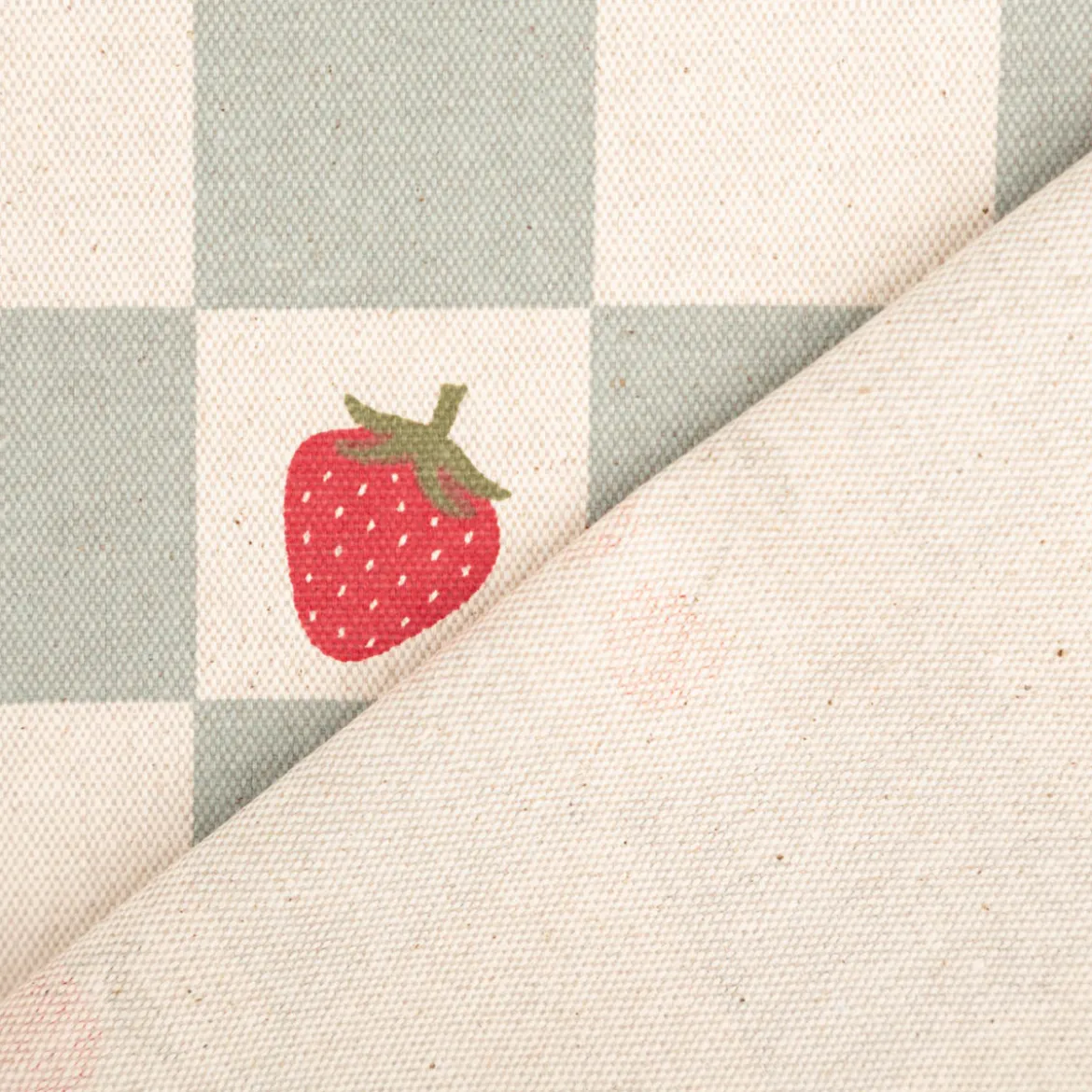Tischdeckenstoff abwaschbar Canvas beschichtet Karo Obst grün natur rot 1,48m Breite