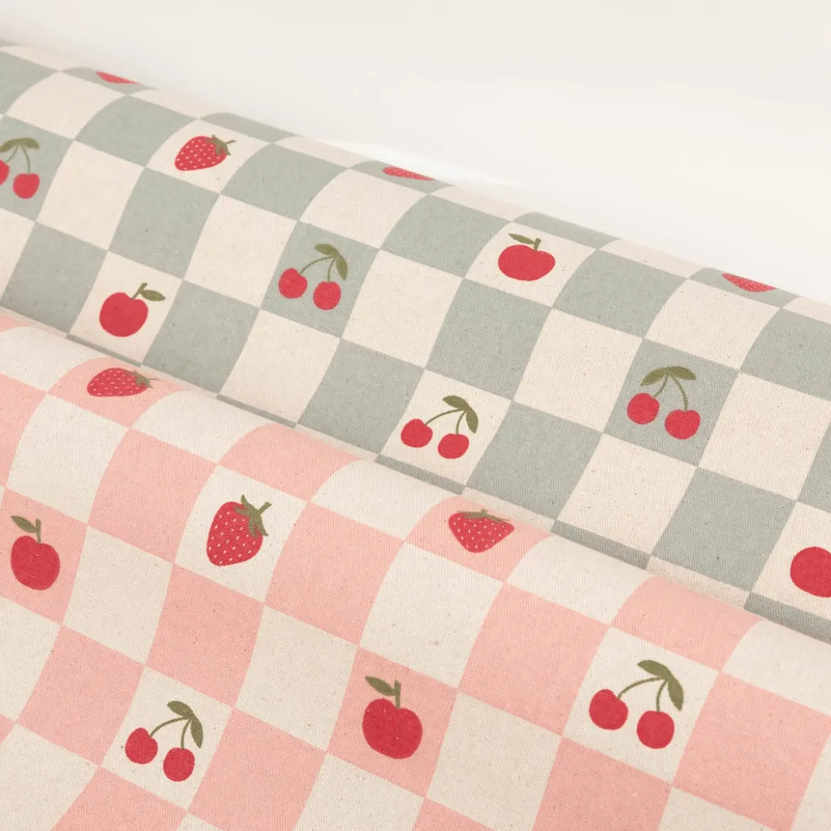 Tischdeckenstoff abwaschbar Canvas beschichtet Karo Obst grün natur rot 1,48m Breite
