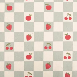 Tischdeckenstoff abwaschbar Canvas beschichtet Karo Obst grün natur rot 1,48m Breite