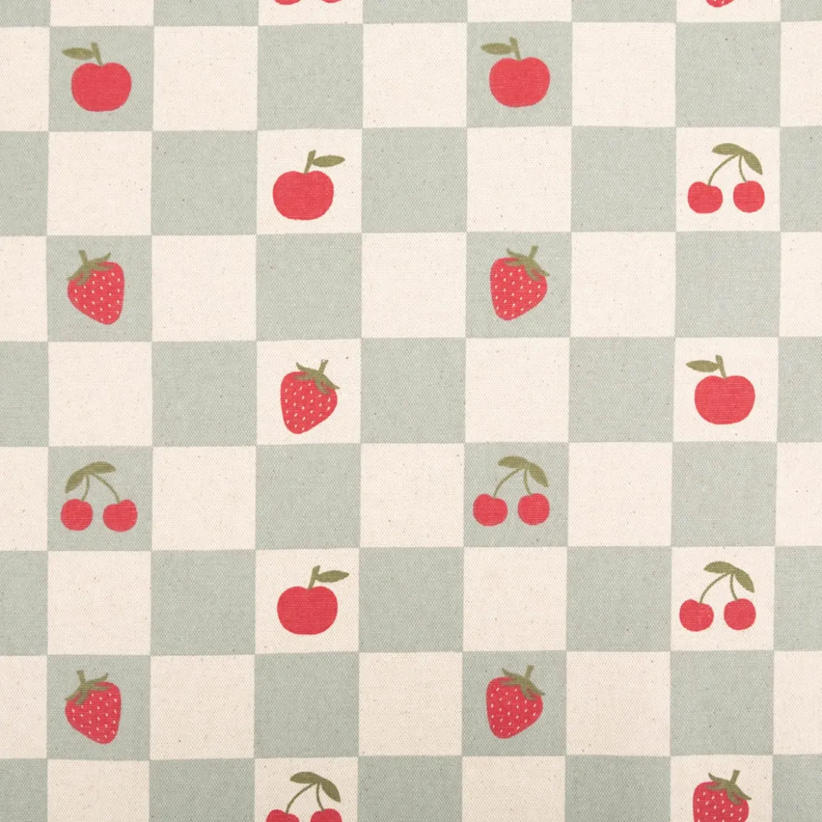Tischdeckenstoff abwaschbar Canvas beschichtet Karo Obst grün natur rot 1,48m Breite