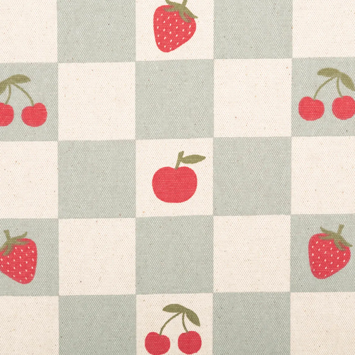 Tischdeckenstoff abwaschbar Canvas beschichtet Karo Obst grün natur rot 1,48m Breite
