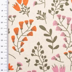 Tischdeckenstoff abwaschbar Canvas beschichtet Blumen Blätter natur orange rosa grün 1,48m Breite