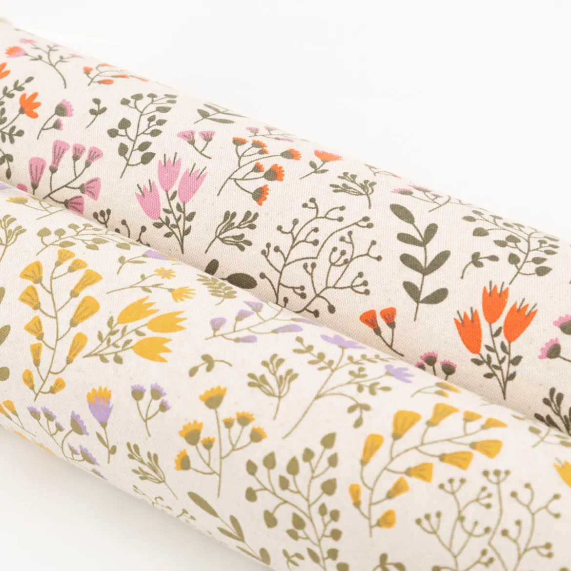 Tischdeckenstoff abwaschbar Canvas beschichtet Blumen Blätter natur orange rosa grün 1,48m Breite