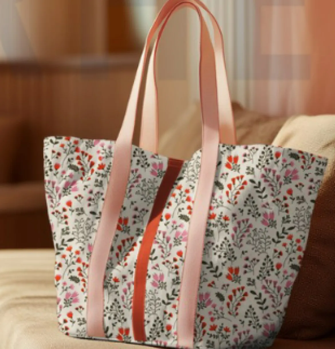 Tischdeckenstoff abwaschbar Canvas beschichtet Blumen Blätter natur orange rosa grün 1,48m Breite