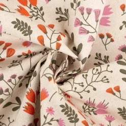 Tischdeckenstoff abwaschbar Canvas beschichtet Blumen Blätter natur orange rosa grün 1,48m Breite