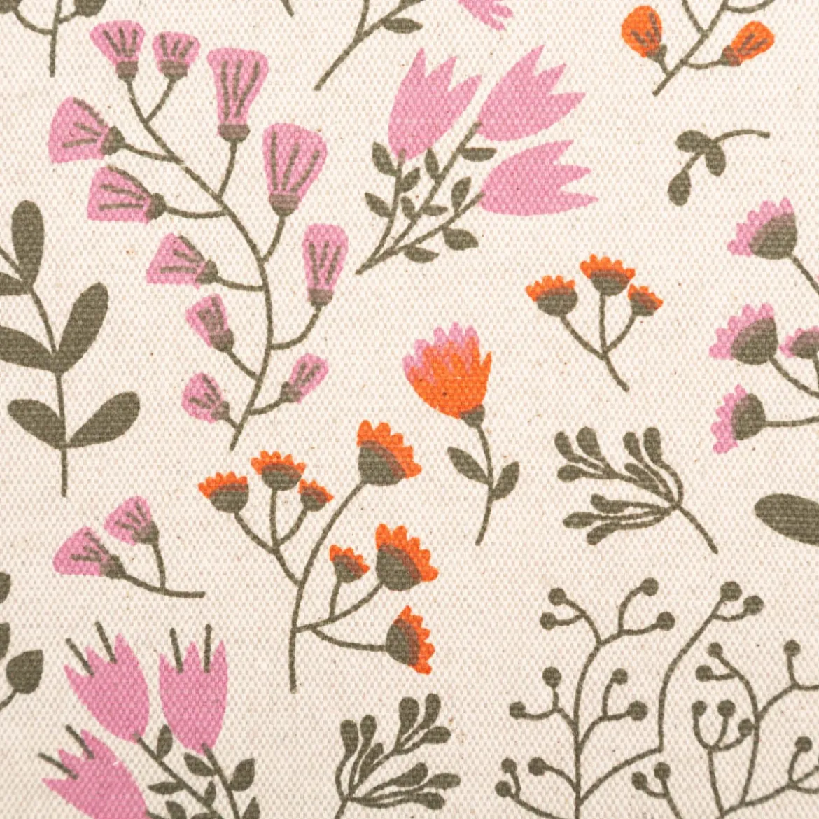 Tischdeckenstoff abwaschbar Canvas beschichtet Blumen Blätter natur orange rosa grün 1,48m Breite