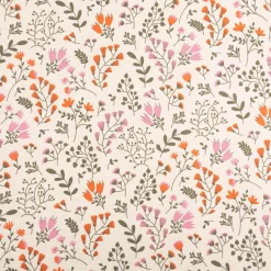 Tischdeckenstoff abwaschbar Canvas beschichtet Blumen Blätter natur orange rosa grün 1,48m Breite