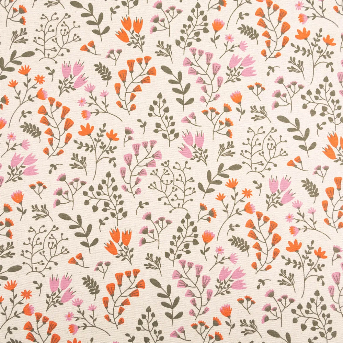 Tischdeckenstoff abwaschbar Canvas beschichtet Blumen Blätter natur orange rosa grün 1,48m Breite