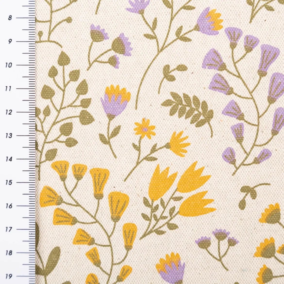 Tischdeckenstoff abwaschbar Canvas beschichtet Blumen Blätter natur lila gelb grün 1,48m Breite