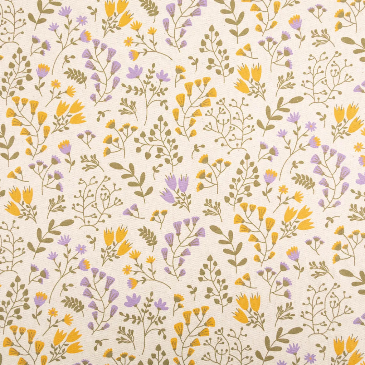 Tischdeckenstoff abwaschbar Canvas beschichtet Blumen Blätter natur lila gelb grün 1,48m Breite