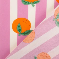 Tischdeckenstoff abwaschbar Baumwollstoff beschichtet Streifen Orangen rosa orange 1,48m Breite