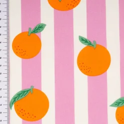 Tischdeckenstoff abwaschbar Baumwollstoff beschichtet Streifen Orangen rosa orange 1,48m Breite