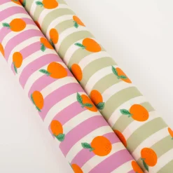 Tischdeckenstoff abwaschbar Baumwollstoff beschichtet Streifen Orangen rosa orange 1,48m Breite