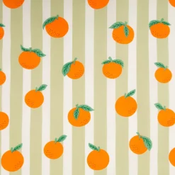 Tischdeckenstoff abwaschbar Baumwollstoff beschichtet Streifen Orangen grün weiß orange 1,48m Breite