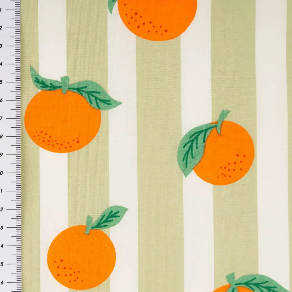 Tischdeckenstoff abwaschbar Baumwollstoff beschichtet Streifen Orangen grün weiß orange 1,48m Breite