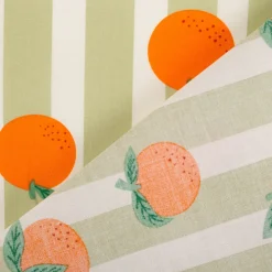 Tischdeckenstoff abwaschbar Baumwollstoff beschichtet Streifen Orangen grün weiß orange 1,48m Breite
