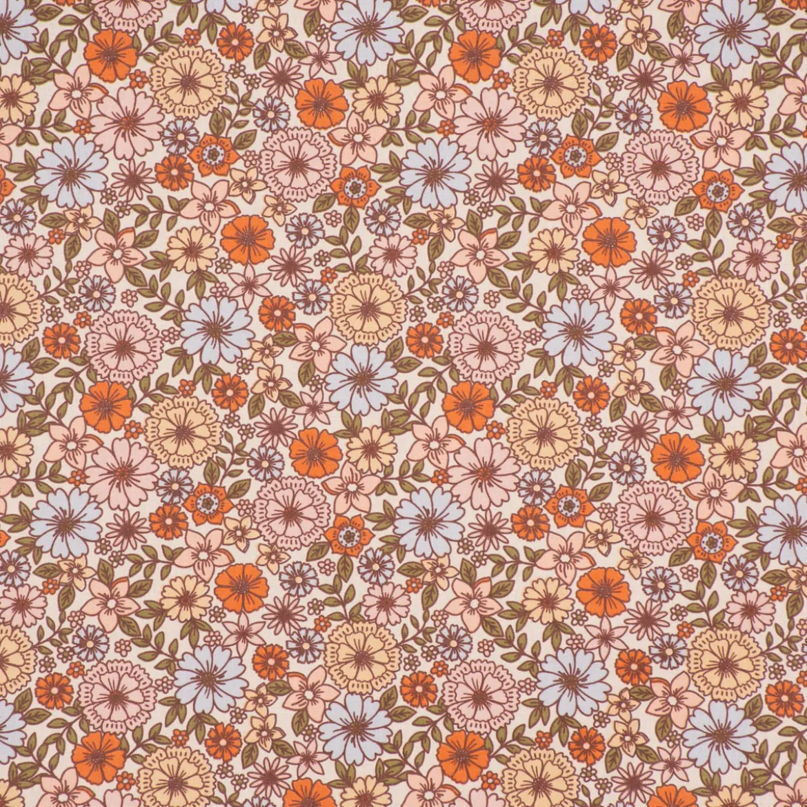 Tischdeckenstoff abwaschbar Baumwollstoff beschichtet Enduit Brigitte Vintage Blumen weiß bunt 1,45m Breite