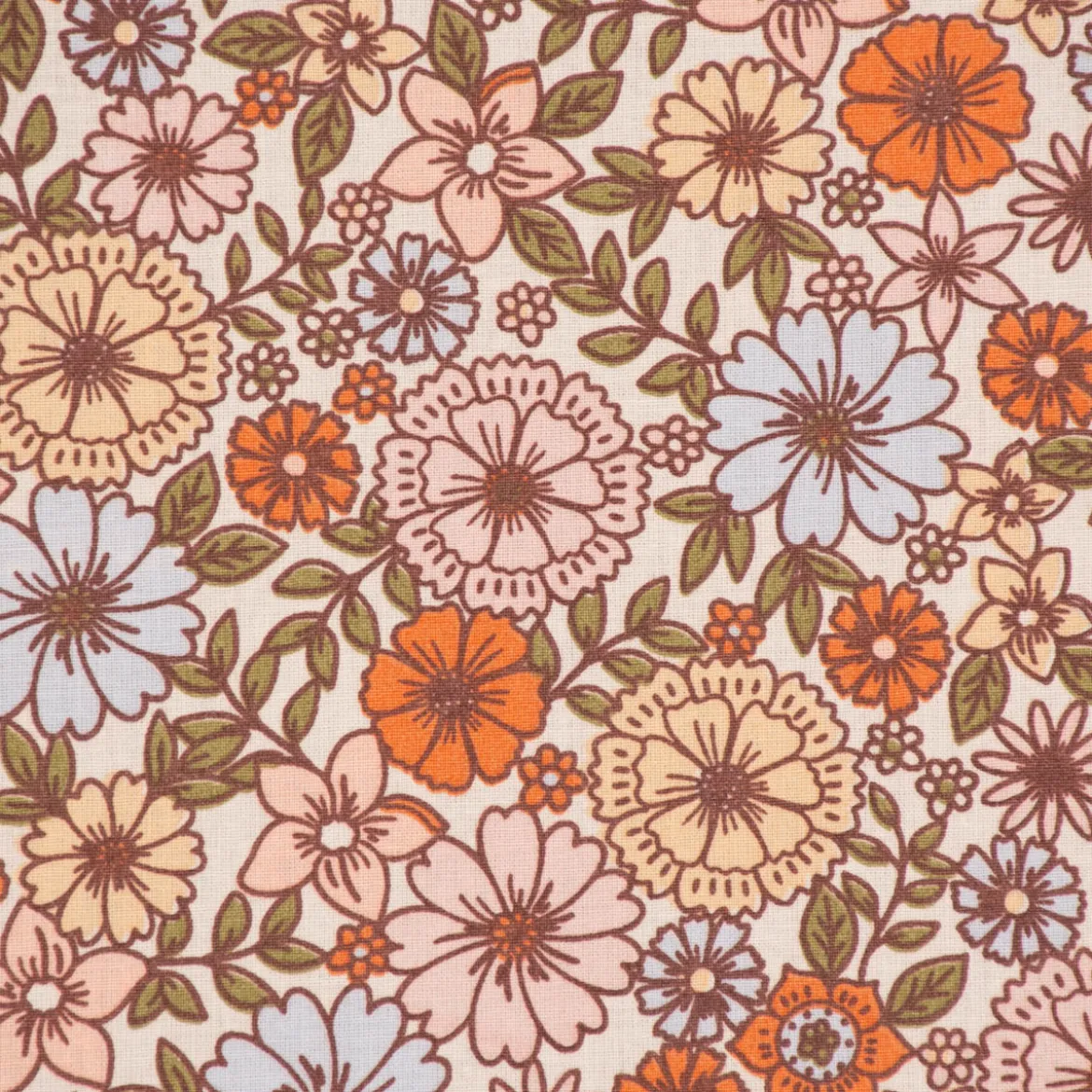 Tischdeckenstoff abwaschbar Baumwollstoff beschichtet Enduit Brigitte Vintage Blumen weiß bunt 1,45m Breite