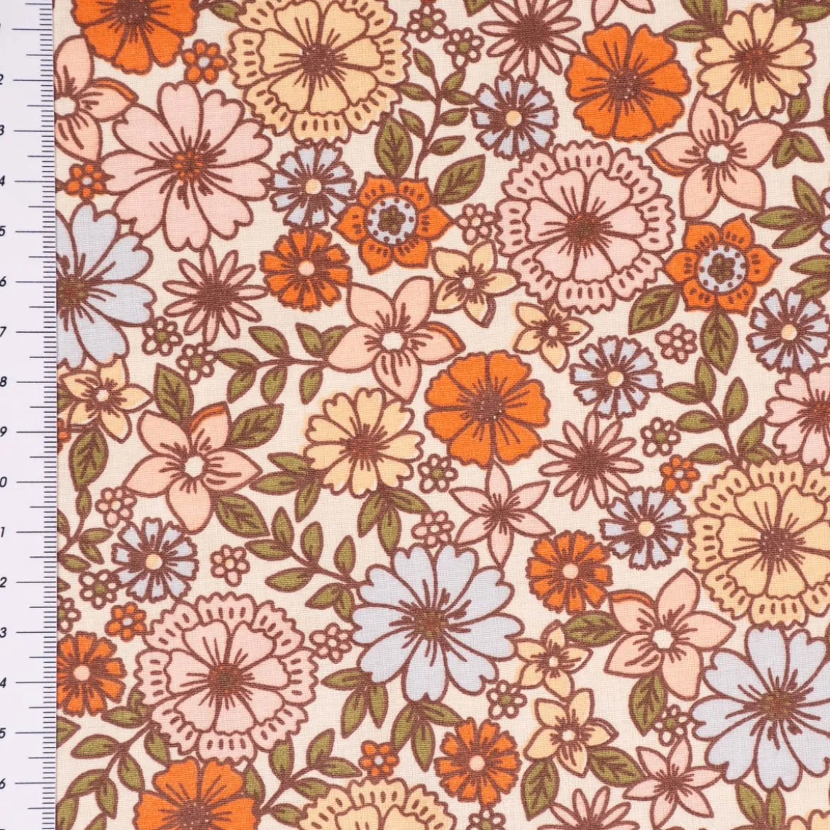Tischdeckenstoff abwaschbar Baumwollstoff beschichtet Enduit Brigitte Vintage Blumen weiß bunt 1,45m Breite