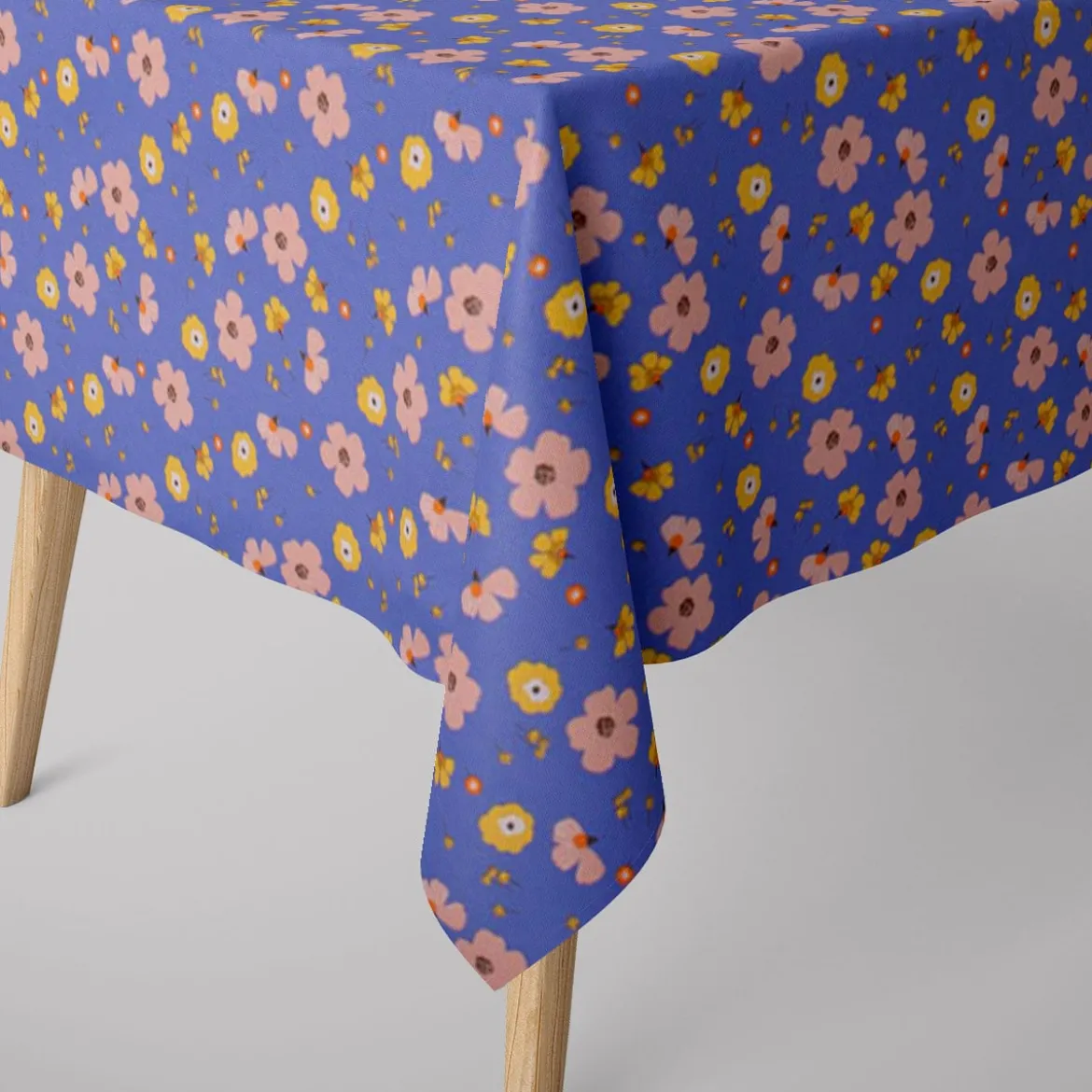 Tischdeckenstoff abwaschbar Baumwollstoff beschichtet Enduit Jela Blüten blau 1,45m Breite