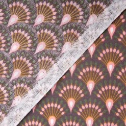 Tischdeckenstoff abwaschbar Baumwollstoff beschichtet Enduit Ginza Art Déco Bogen aubergine 1,45m Breite