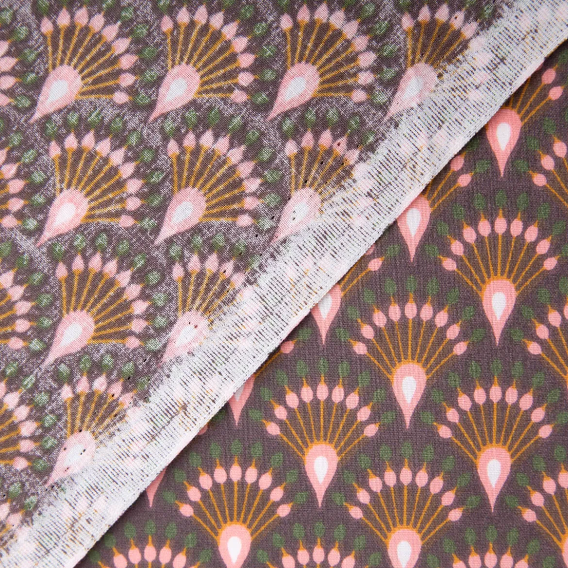 Tischdeckenstoff abwaschbar Baumwollstoff beschichtet Enduit Ginza Art Déco Bogen aubergine 1,45m Breite