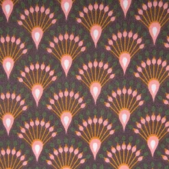 Tischdeckenstoff abwaschbar Baumwollstoff beschichtet Enduit Ginza Art Déco Bogen aubergine 1,45m Breite